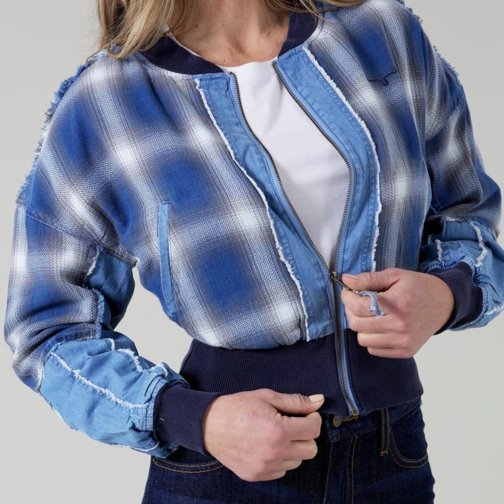 NWT - Kimes Ranch Blue Plaid Belinda Bomber Jacket